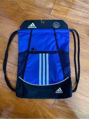 New mens womens adidas Royal Blue Drawstring Backpack with Reflective Stripes